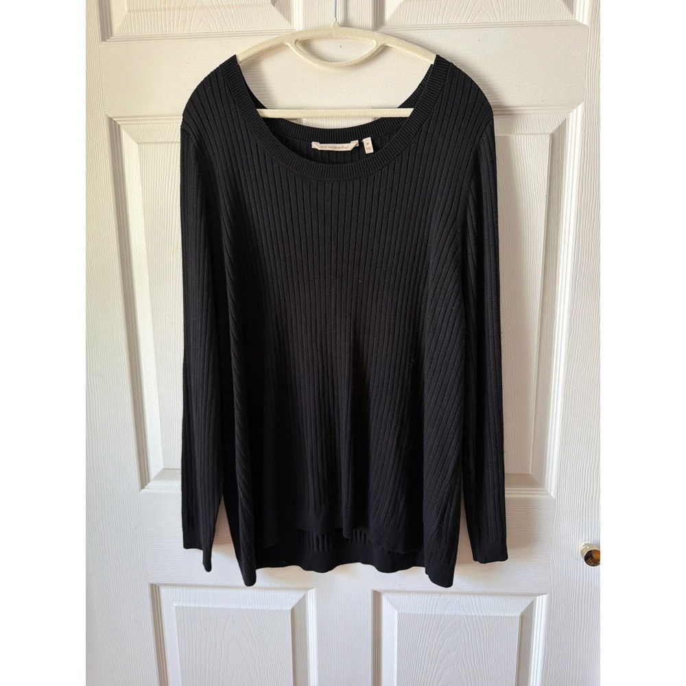 Soft Surroundings Sweater 3X Black Ribbed Scoop Neck Long Sleeve Minimalist